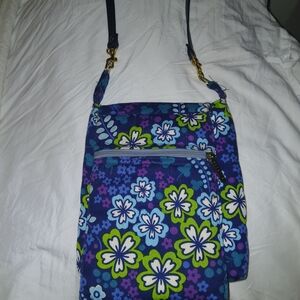 Modella Floral Blue, Green, Purple & White Fabric Crossbody Velcro Close Bag